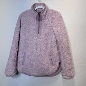 Abercrombie Fitch Small Soft A&F Sherpa 1/4 Zip Fleece Pullover Pink Pockets